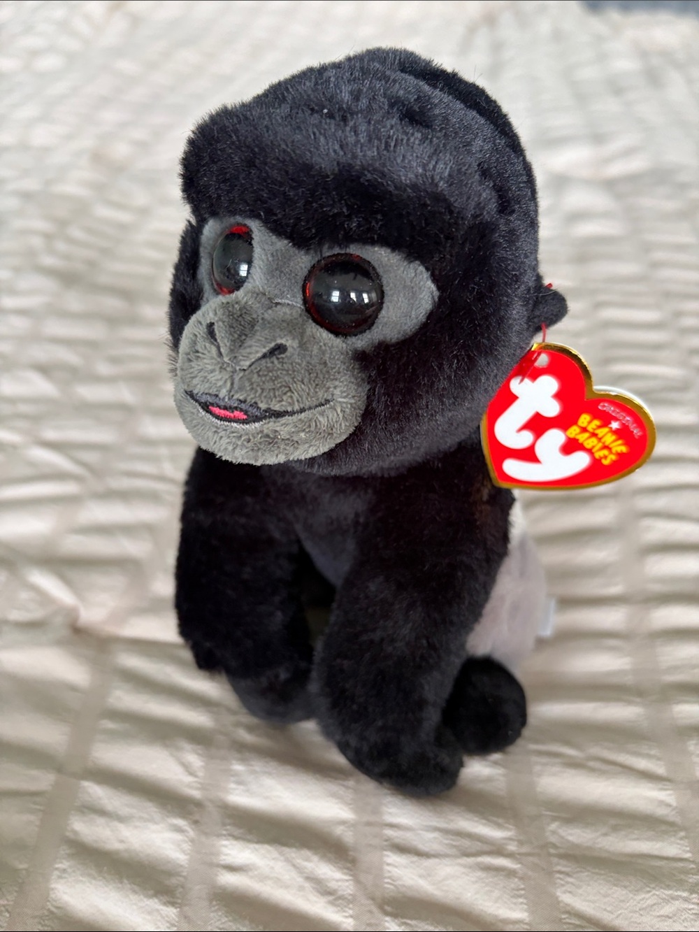 Ty Black Gorilla Plush with Gray Face and Red-Trim Eyes